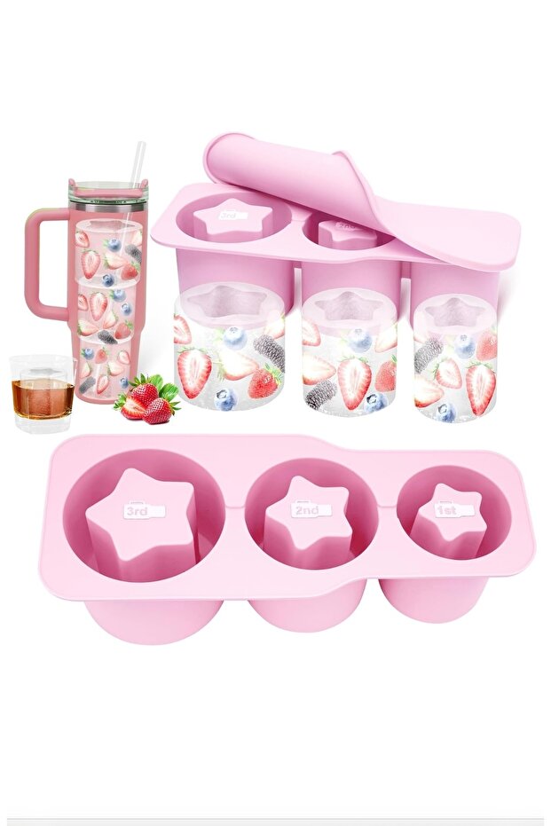 Stanly Quencher Compatible Star Shaped 3-Compartment Silicone Cylinder Ice Mold