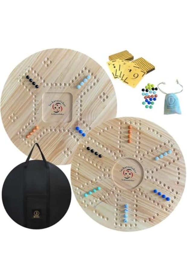 Premium Solid Wood with Bag, Marbles and Plastic Gold Playing Cards for 4-6 players -