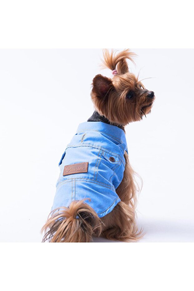 Light Blue Jeans Pattern Denim Look Cat Dog Shirt - Cat Dog Outfit