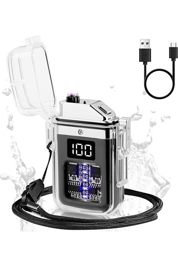 Electric Lighter with Digital Display Type C Rechargeable USB Lighter, Plasma Arc Waterproof