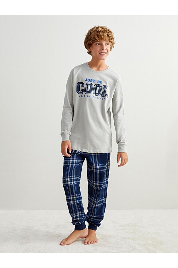 Lcw Dream Crew Neck Printed Boys' Pajama Set