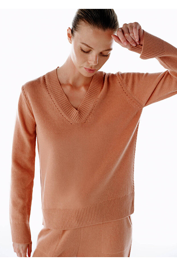 Pembe V Yaka Kaşmir Triko - 3