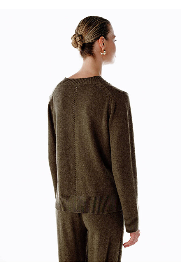 Haki V Yaka Kaşmir Triko - 5