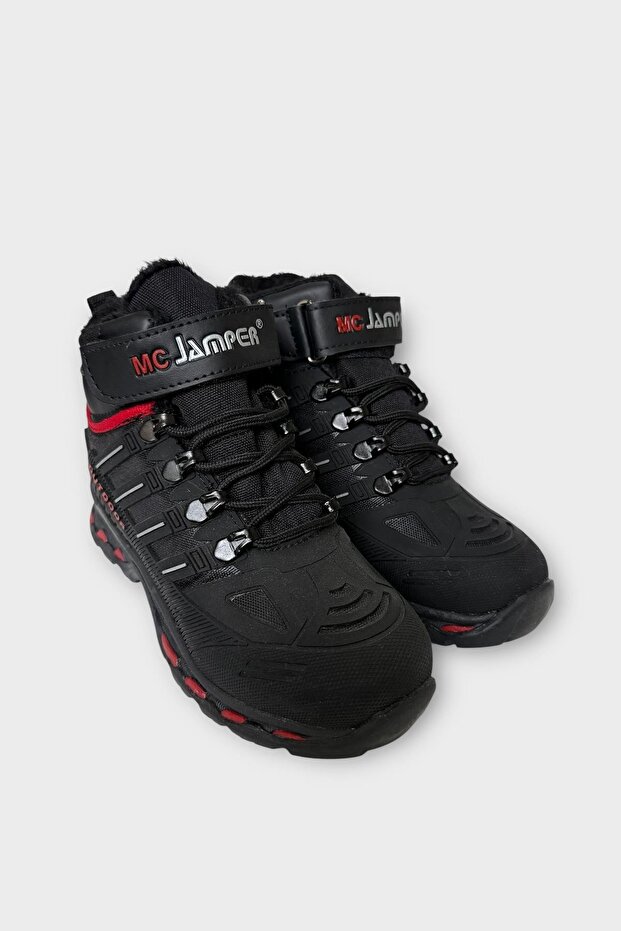 Gyermek szőrmével bélelt, cipzáras kültéri csizma FEKETE - PIROS - 4