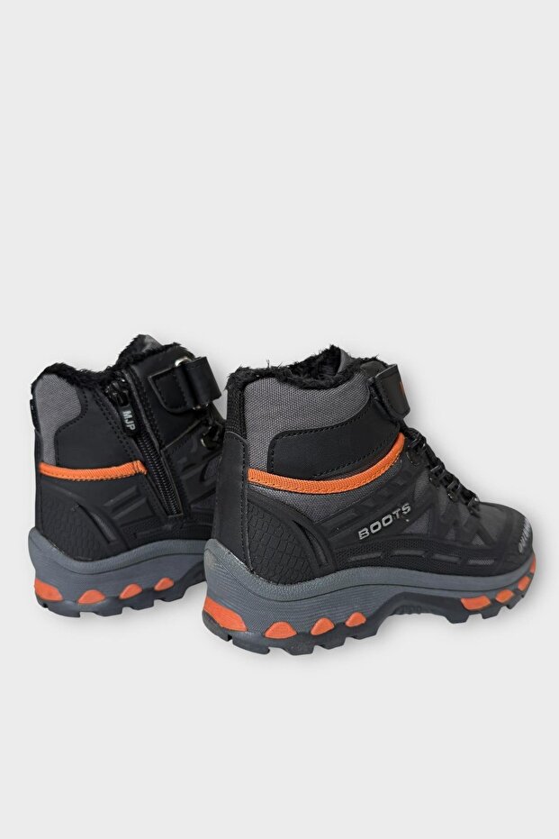 Gyermek szőrmével bélelt, cipzáras kültéri csizma FEKETE - NARANCS - 5