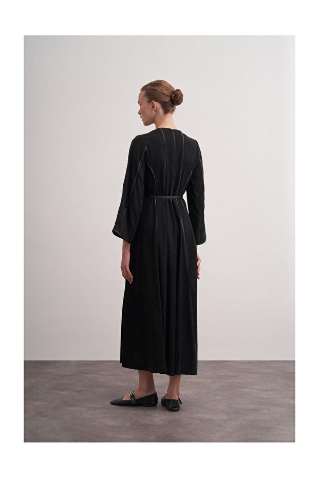 Şerit Detaylı Örme Kaşe Elbise - 4