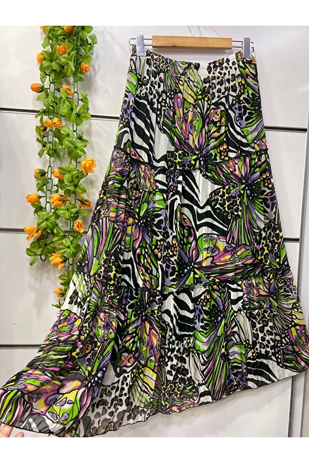 Patterned Chiffon Skirt with Lining - 1