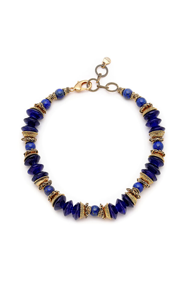 Born of Stone Navy Blue Glass Bead Lapis Necklace