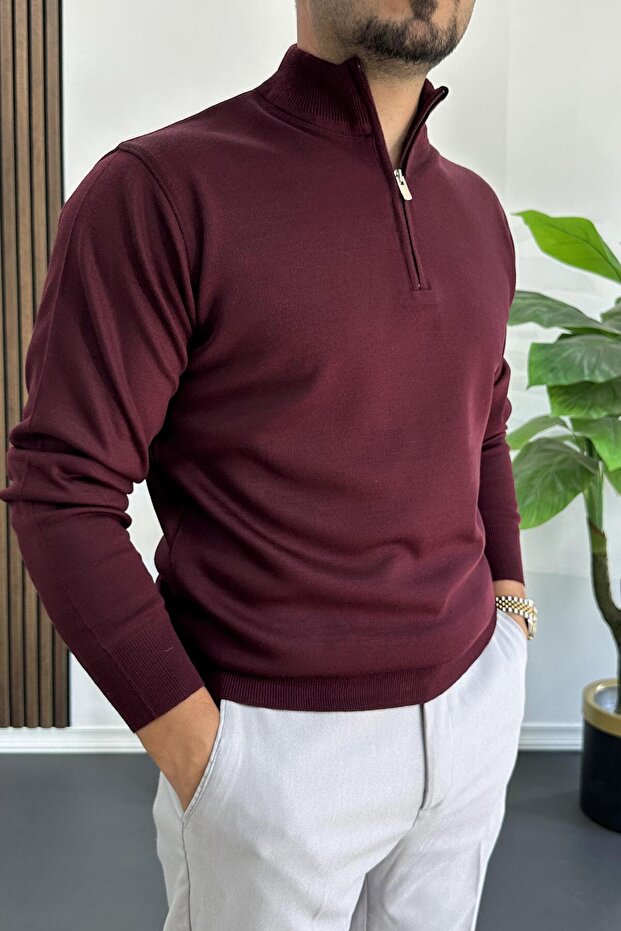 Men's Half Zip Regular Fit Sweater Burgundy Edw411
