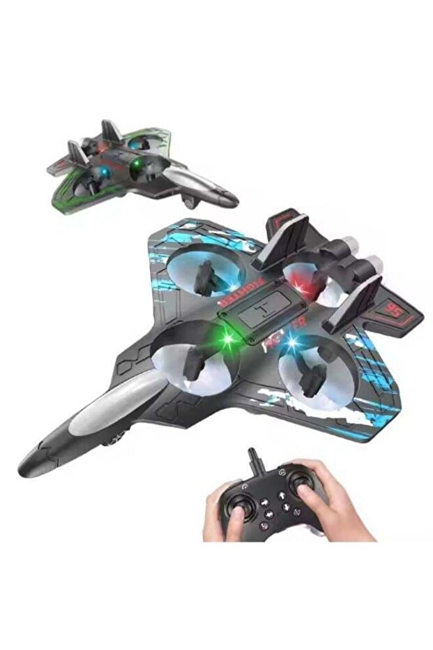 Professional RC Fighter Drone Plane 2.4GHz Remote Control Airplane with 360° Flip & LED Lights - 1