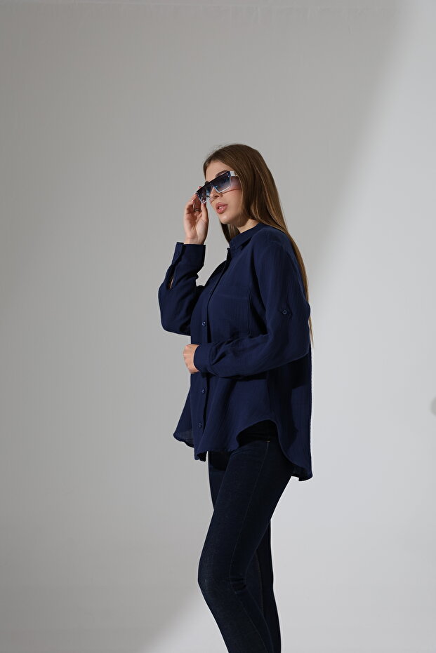 Oversize Basic Müslin Gömlek - 4