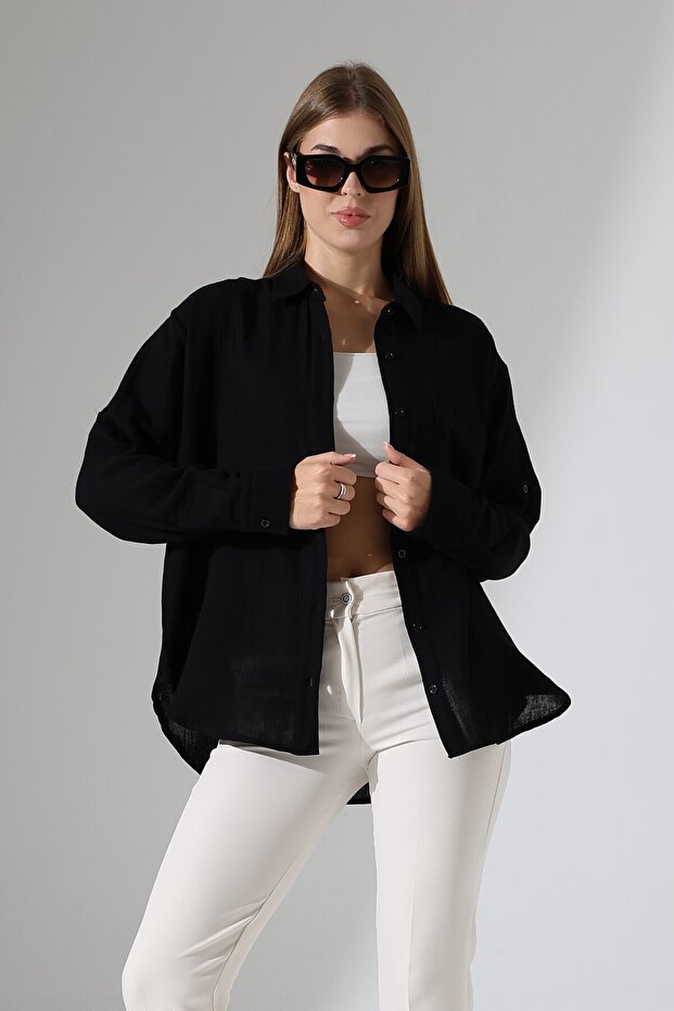 Oversize Basic Müslin Gömlek - 1