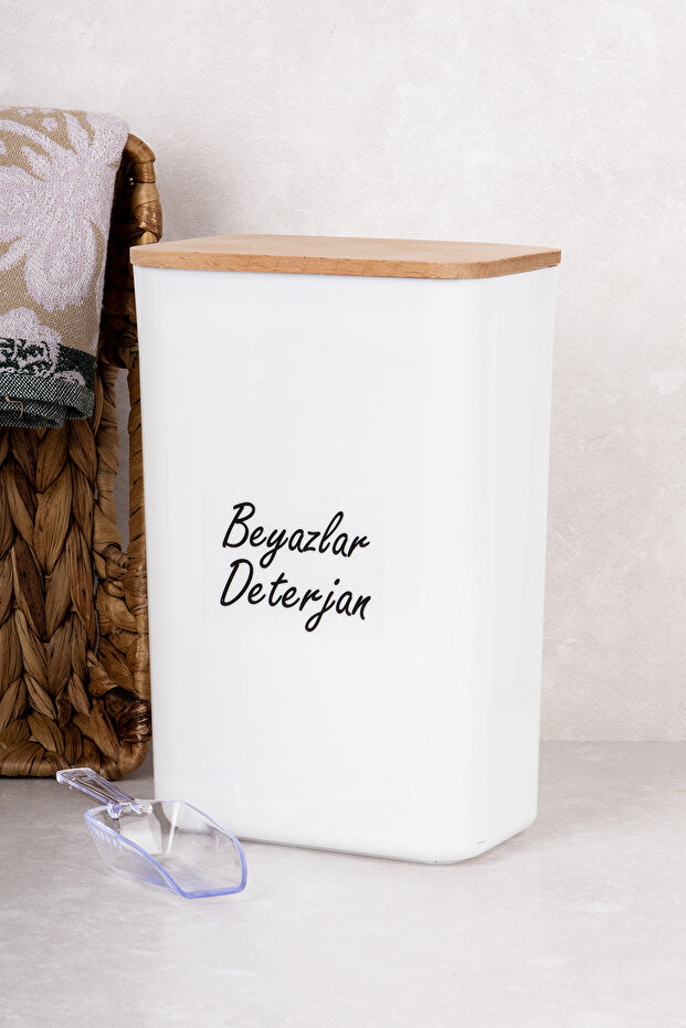 Detergent Storage Container with Scale, Vacuum Lid, 3 Lt Detergent Dispenser, White Detergent Dispenser with Label - 6