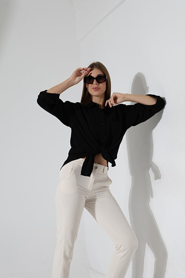 Oversize Basic Müslin Gömlek - 6