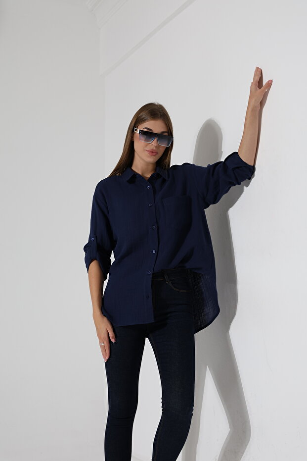 Oversize Basic Müslin Gömlek - 5