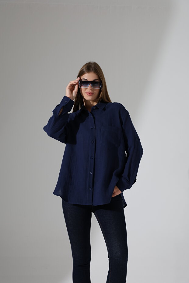 Oversize Basic Müslin Gömlek - 3