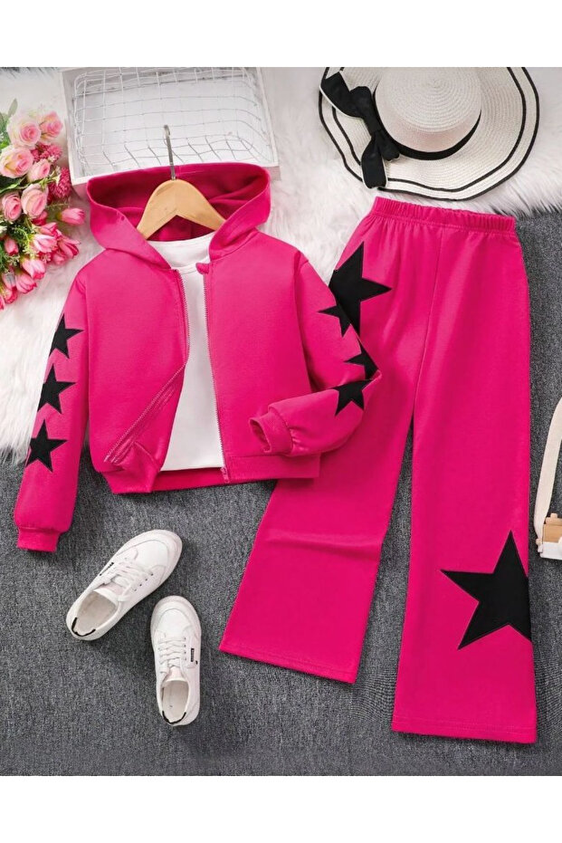 Children's 3-Piece Star Printed Jacket, T-Shirt and Tracksuit Set
