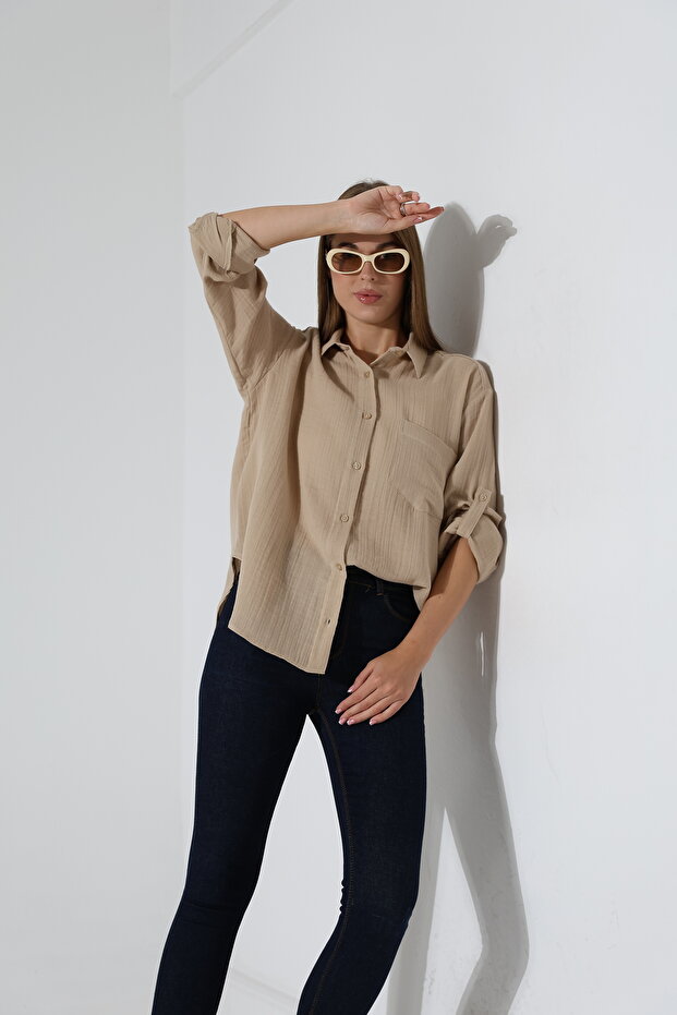 Oversize Basic Müslin Gömlek - 5