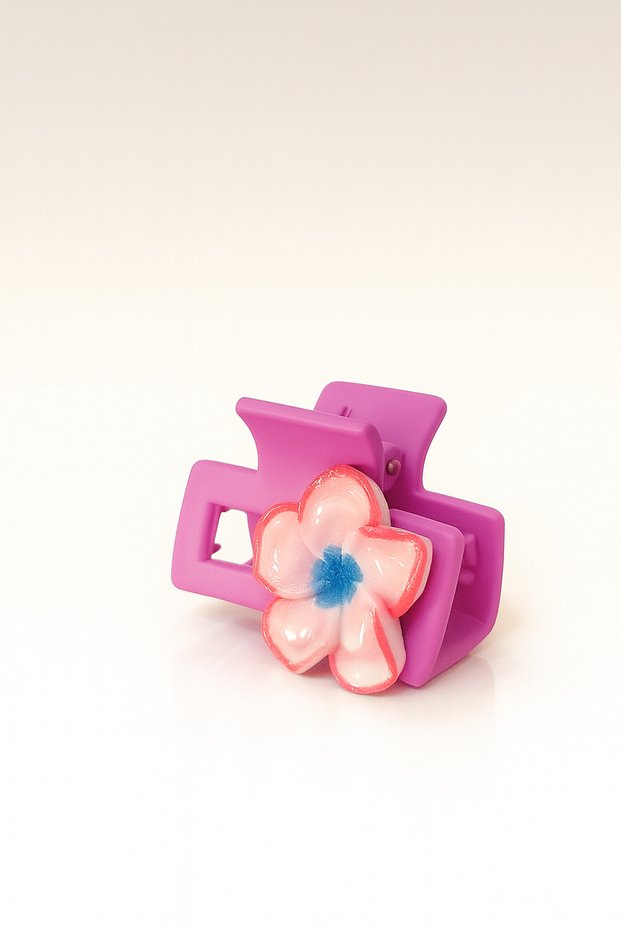 Matte Black Hair Clip with Colorful Flower Detail – Pink, Yellow, Green, Purple, Melon