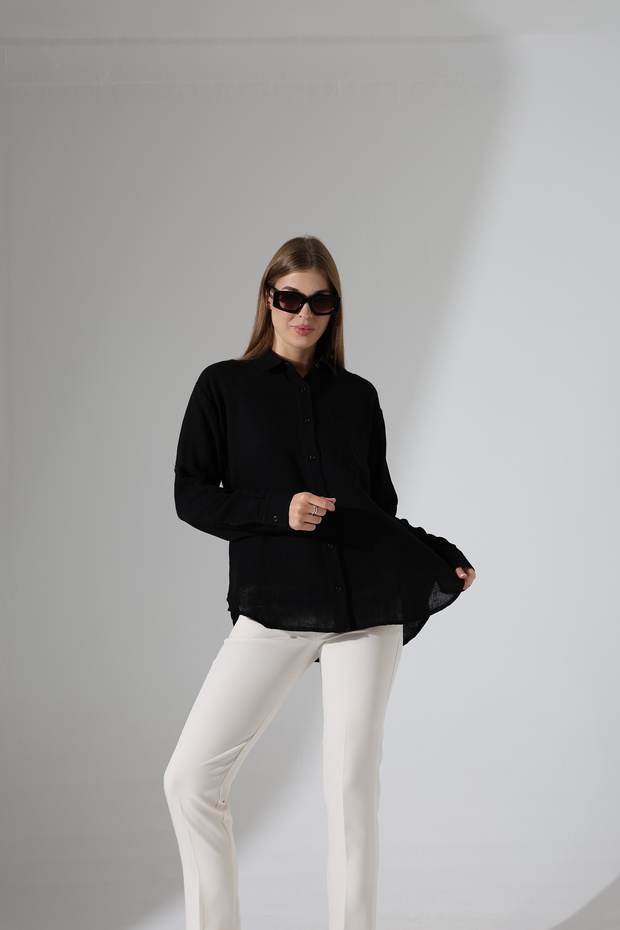 Oversize Basic Müslin Gömlek - 3