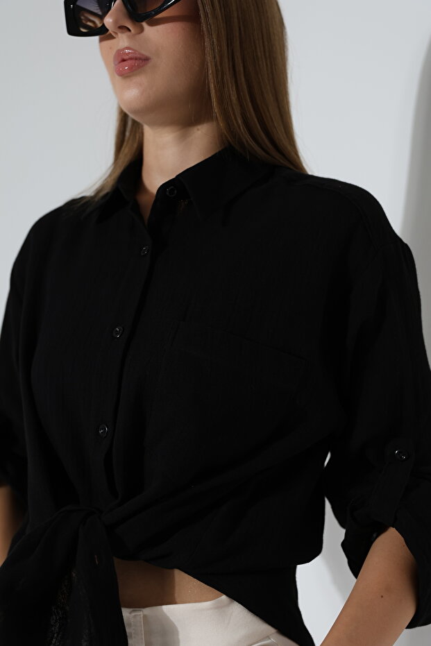 Oversize Basic Müslin Gömlek - 7