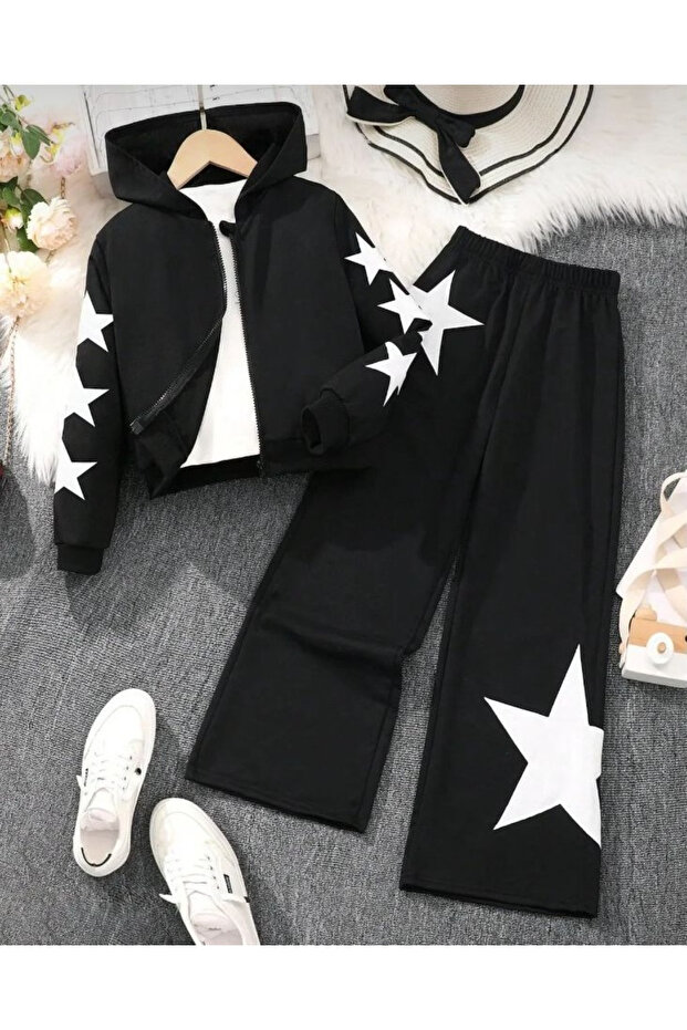 Children's 3-Piece Star Printed Jacket, T-Shirt and Tracksuit Set
