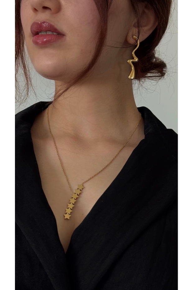 Sihra Accessories Steel Row Star Necklace Gold Color