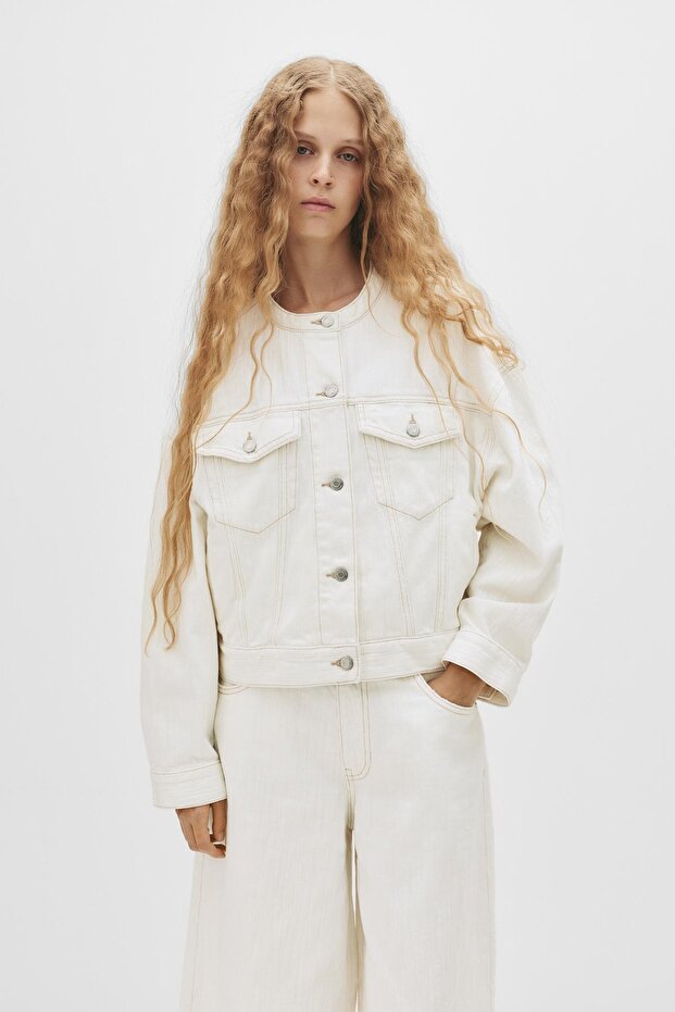 Beyaz Dokulu Kot Ceket - 5