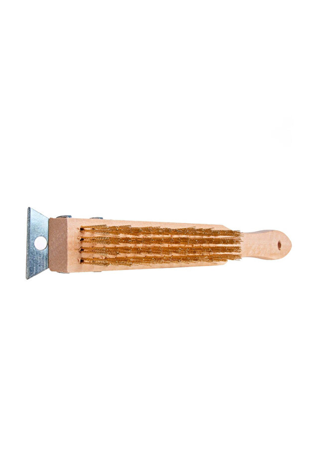 Brush for rust removal, wooden handle, 4 rows of wire and scraper, G00737 - 6