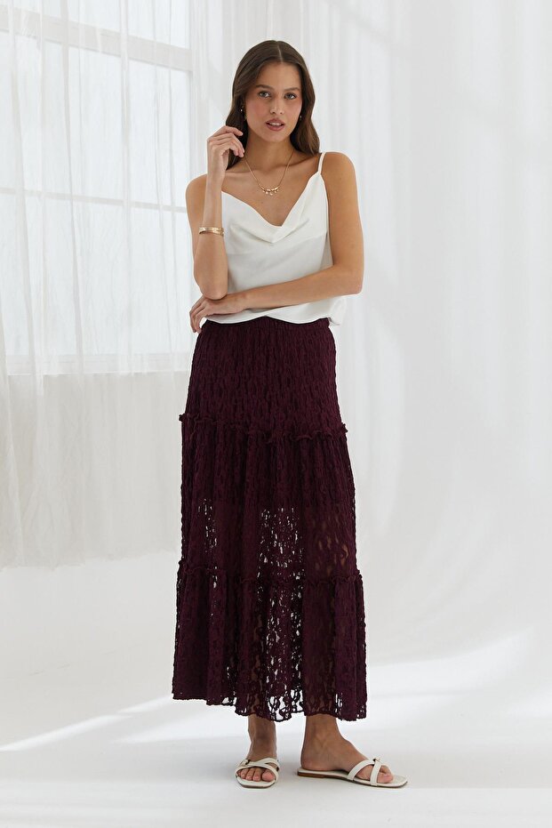 Flowing lace skirt burgundy