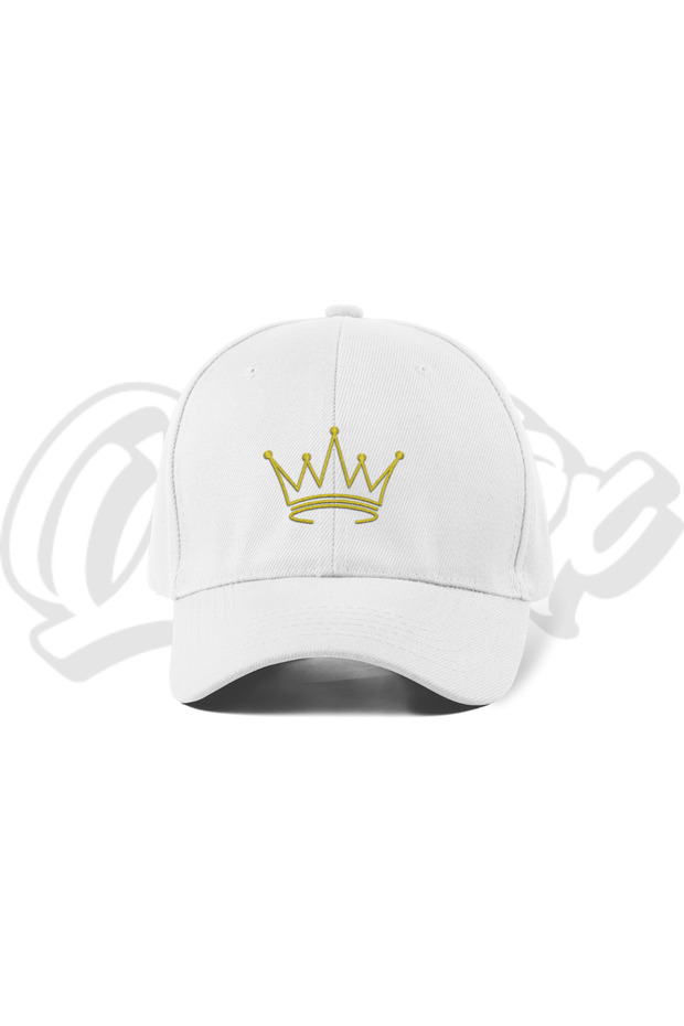 Crown Embroidered Hat – White 100% Cotton Gabardine Unisex Model