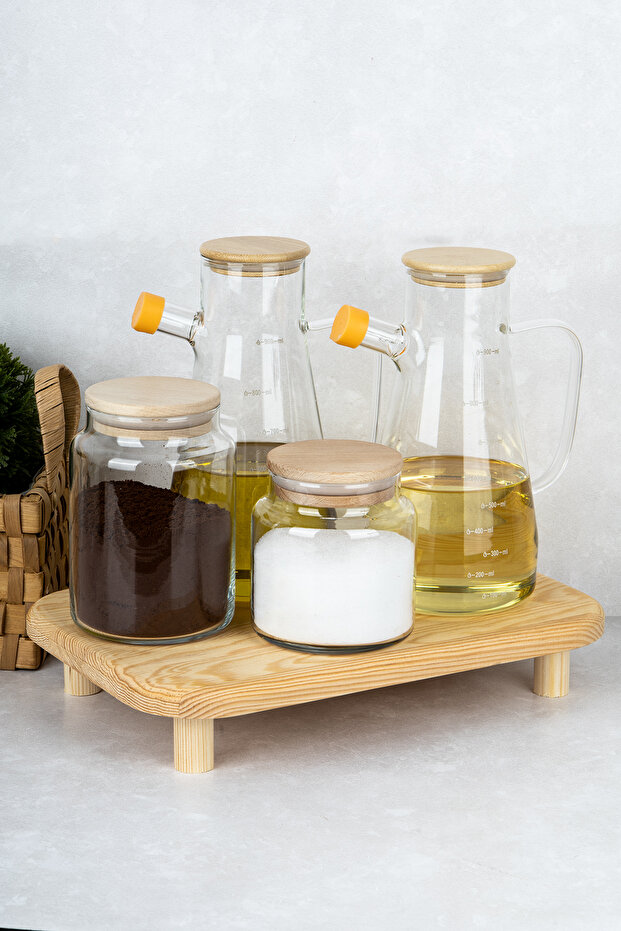 5 Parça Stantlı Yağdanlık ve Kavanoz Mutfak Seti Masterchef Yağlık 900 ml - Kavanoz Seti 800-500 ml - 3