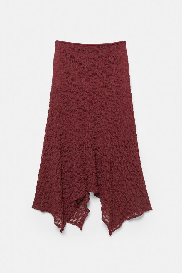 Asimetrik dantel midi etek - 7