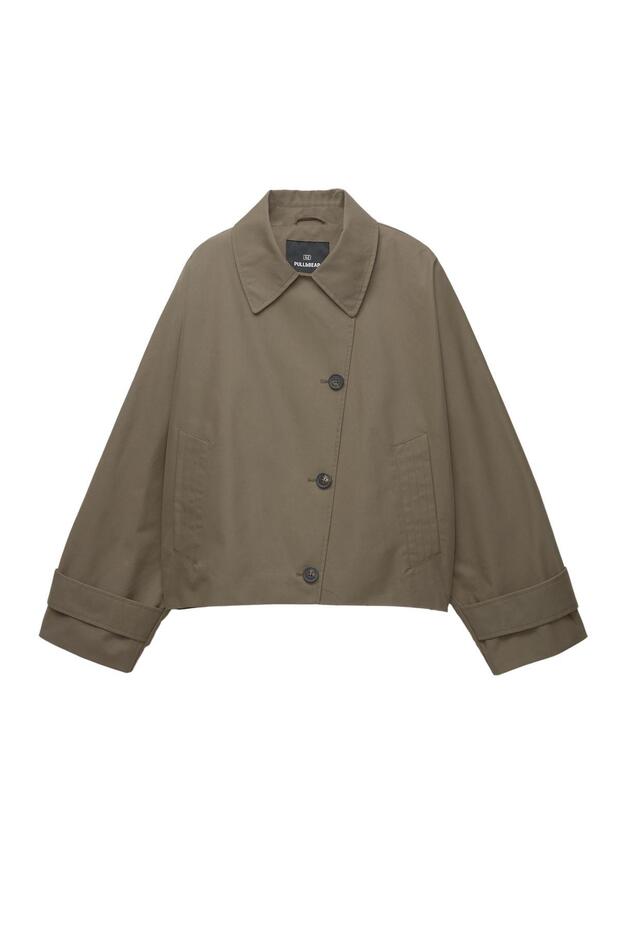 Volanlı kollu kısa trençkot - 4