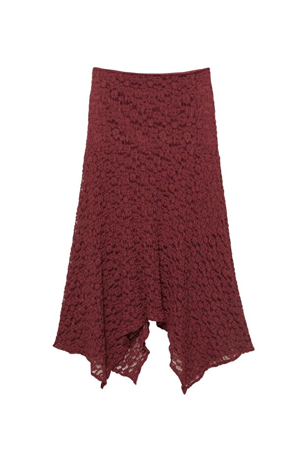 Asimetrik dantel midi etek - 4