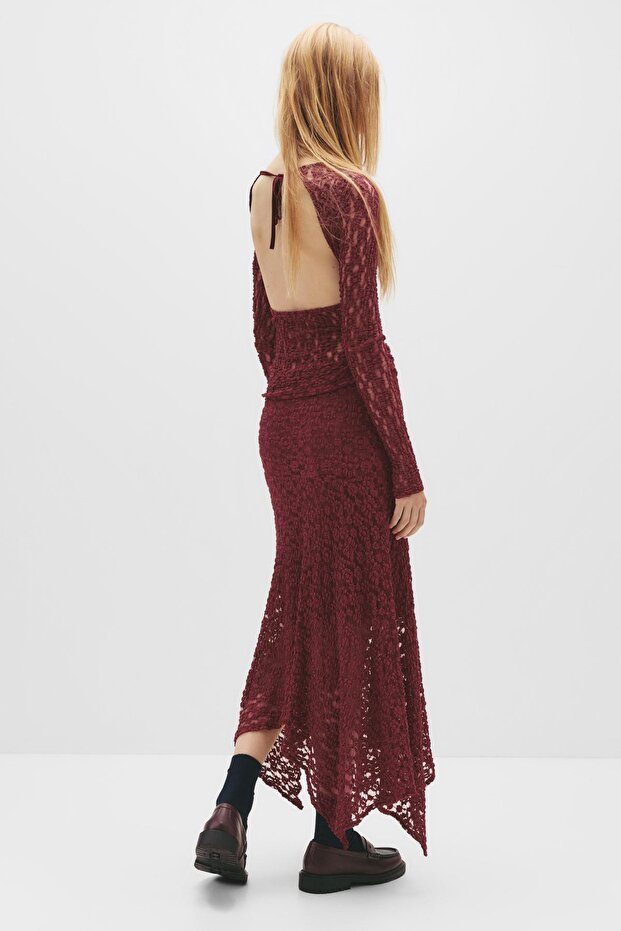 Asimetrik dantel midi etek - 5