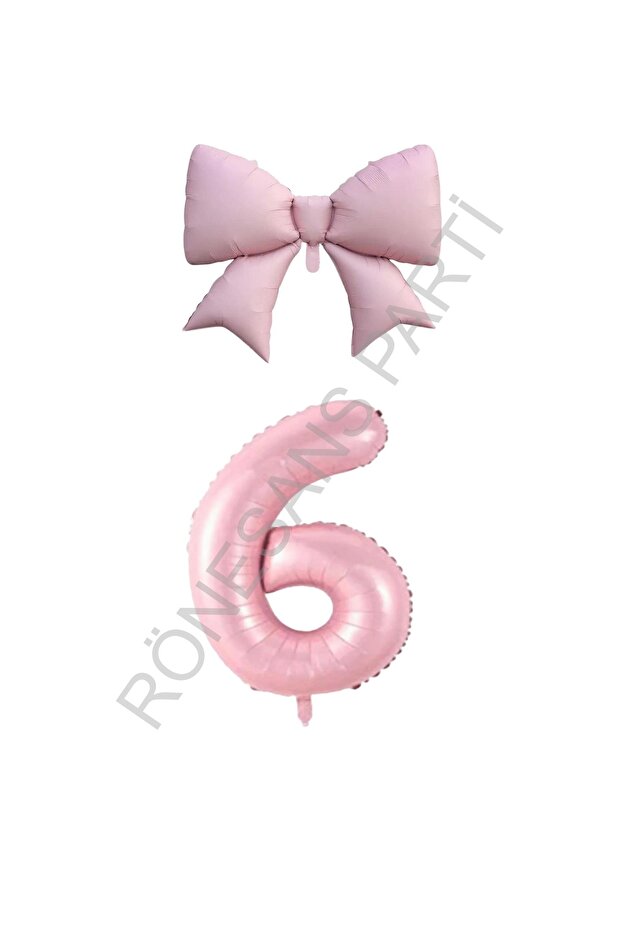 Pink Color Bow Number Foil Balloon Set Age 6