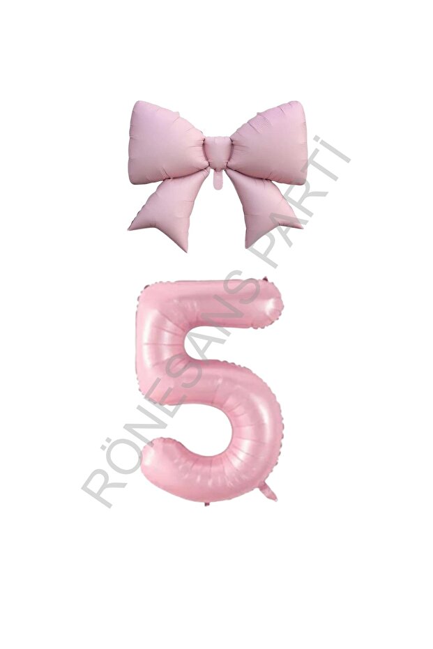 Pink Color Bow Number Foil Balloon Set Age 5