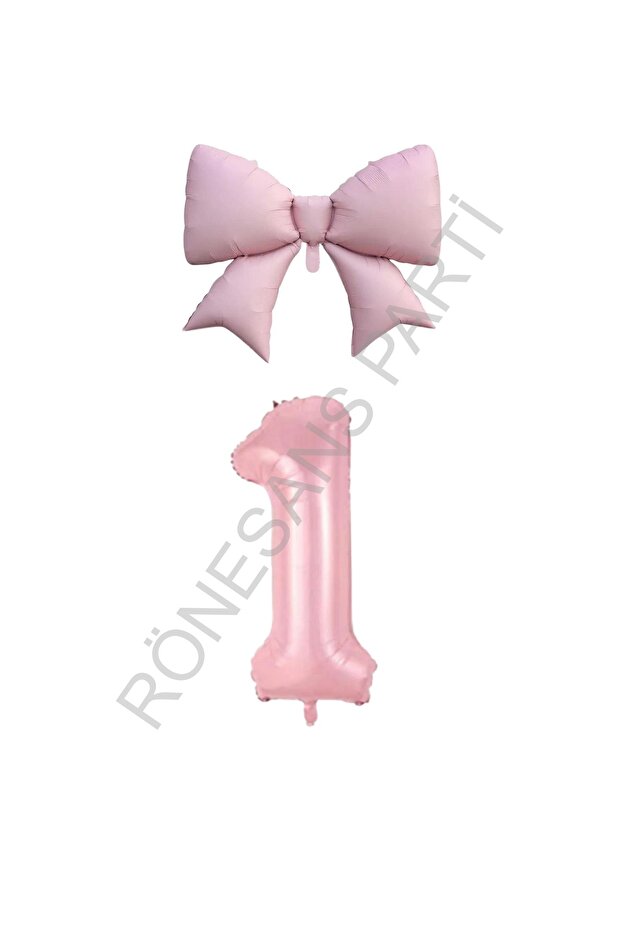 Pink Color Bow Number Foil Balloon Set Age 1