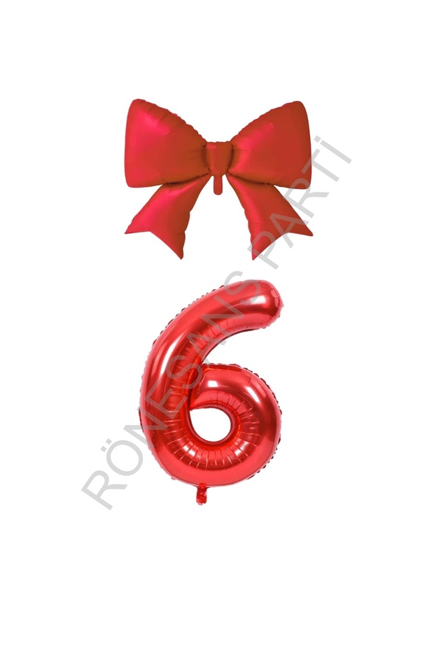 Red Color Bow Number Foil Balloon Set Age 6