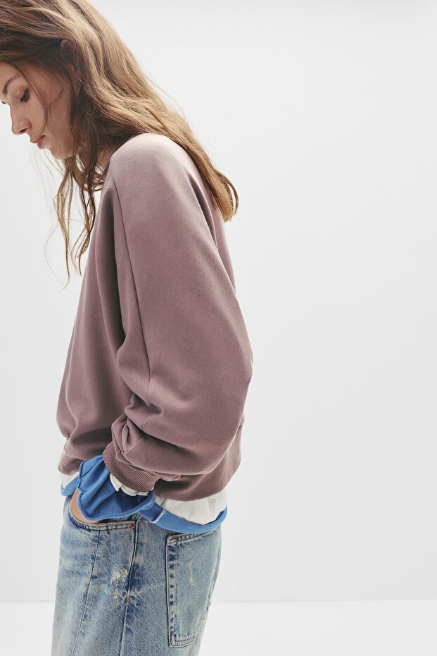 Düz renk bisiklet yaka sweatshirt - 5