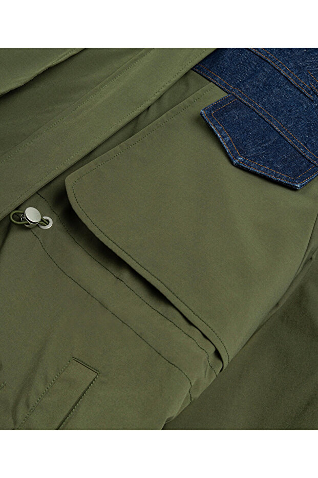 معطف دينيم مختلط مع جيوب جانبية - 4