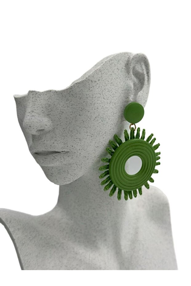 أقراط من القش بنمط الشمس الخضراء - 3