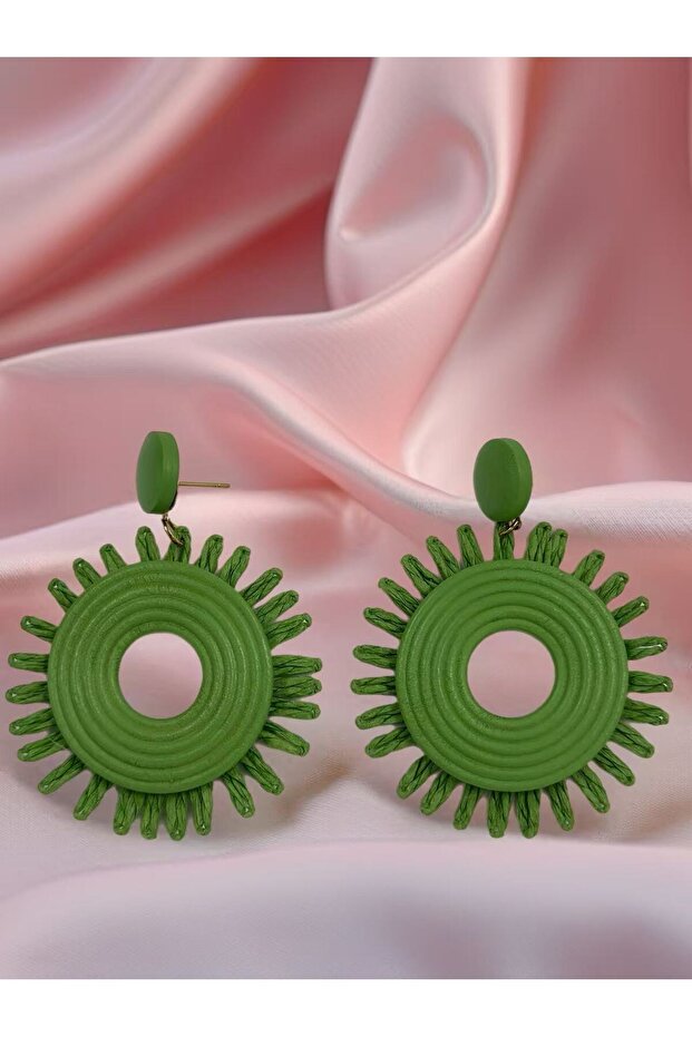 أقراط من القش بنمط الشمس الخضراء - 4
