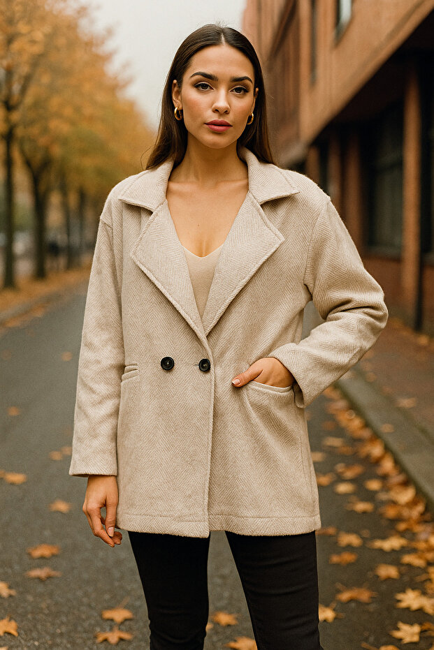 Çift Düğmeli Modern Kaban - 1