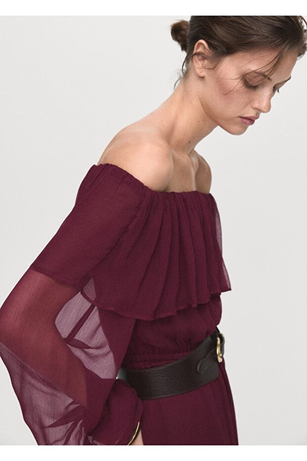 Volanlı straplez elbise - 6