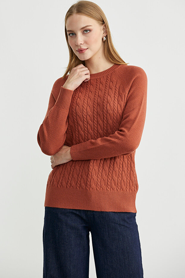 سترة تريكو بياقة دائرية - لون أسمر - 5