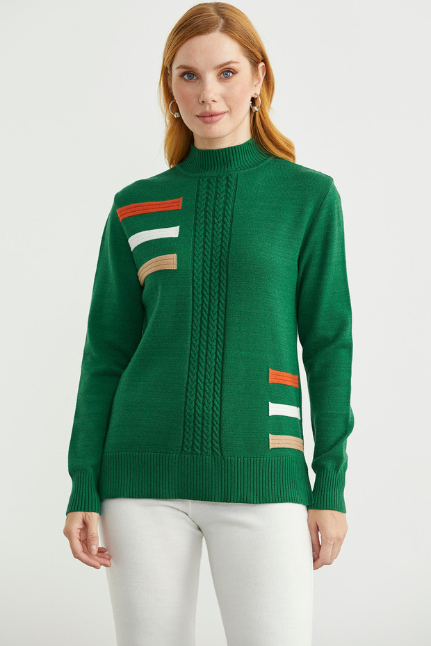 Turtleneck Color Detailed Knitwear Sweater - Light Green