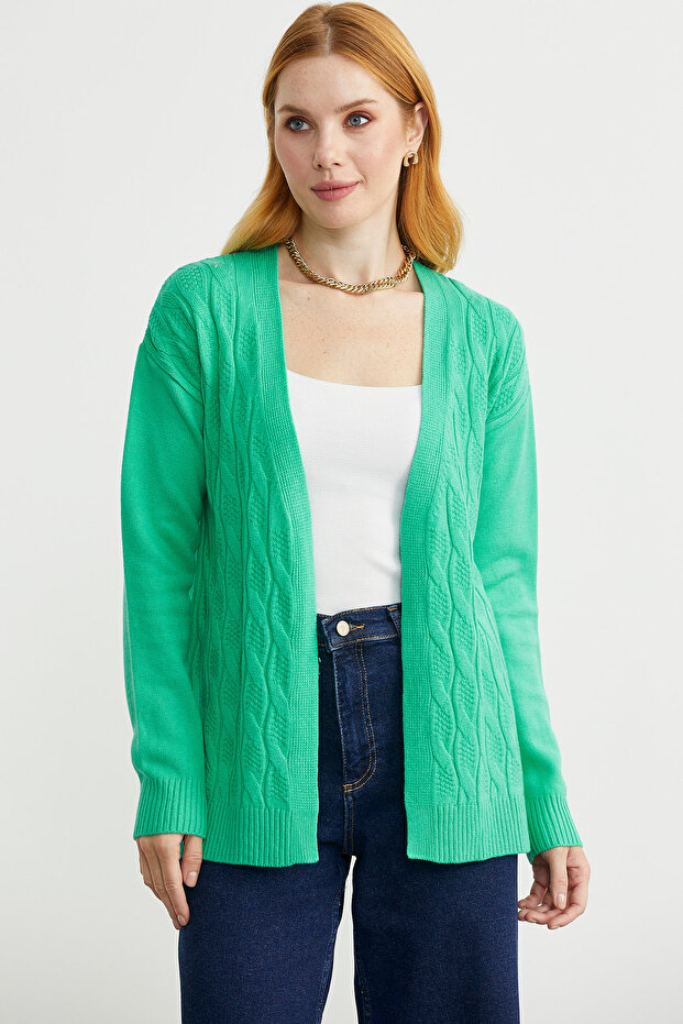 Hair Braided Comfortable Fit Knitwear Cardigan - Green