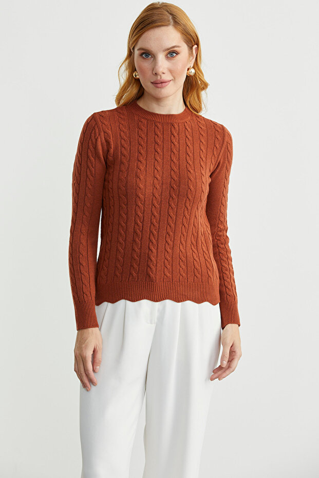 Sliced Hair Braided Knitwear Sweater - Tile